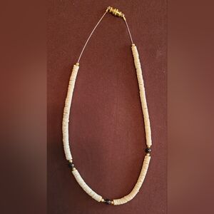 Vintage Elegant Cream Shell and Black Beaded Necklace